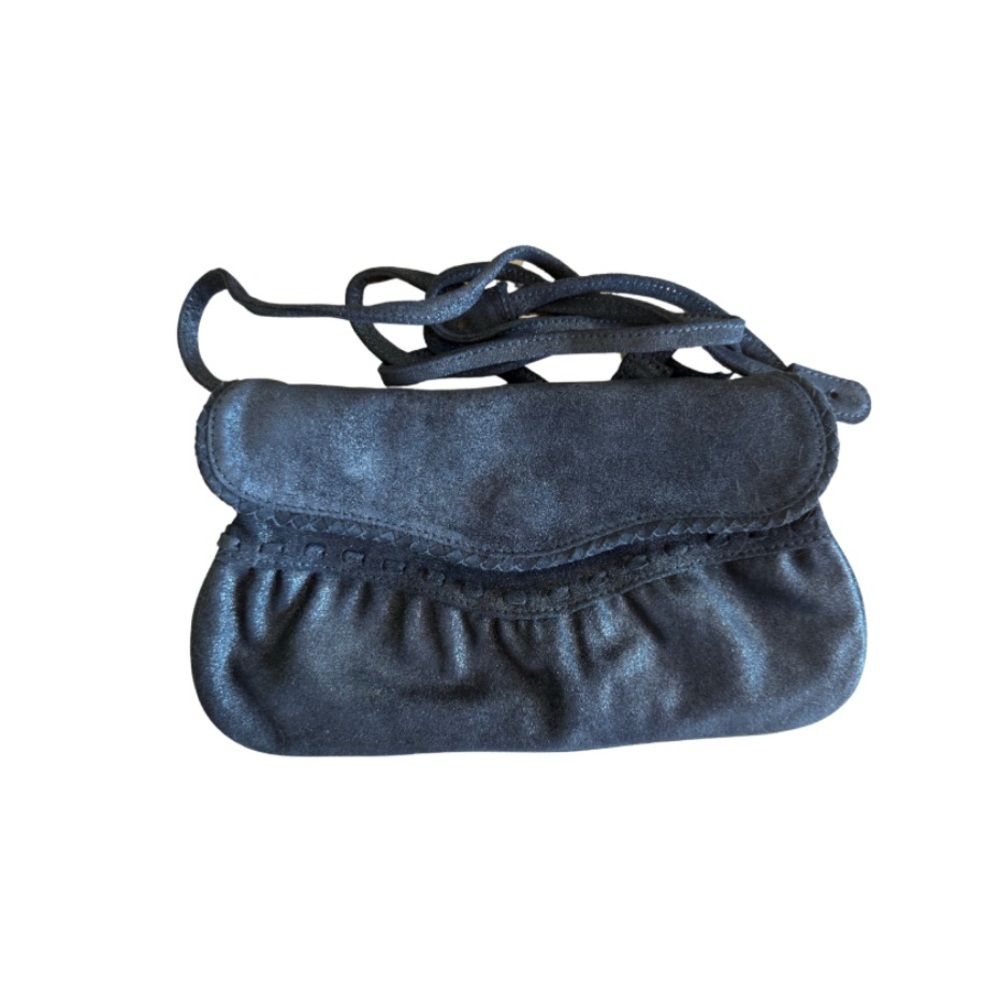 NWOT Junior Drake Navy Metallic Leather Crossbody Clutch 2 Removable Straps